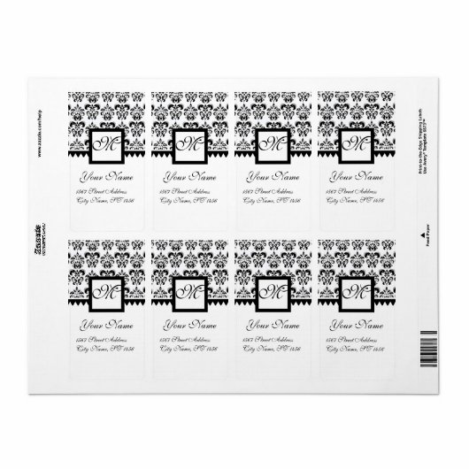 SCHWARZES UND WEISSES SQUARE-DAMASK-MONOGRAMM, (Vorne)