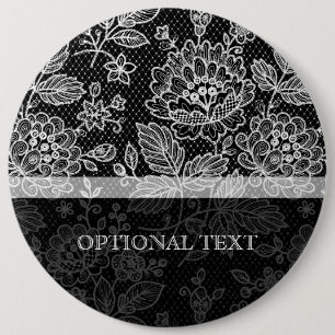 Schwarzes und weißes verziertes vintage Blumen-Spi Button