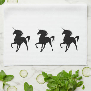 Schwarzes Unicorn-Silhouette-Küchen-Tuch Geschirrtuch