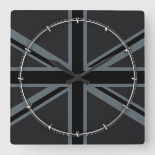 Schwarzes Union Jack Flagge Design Dekor Quadratische Wanduhr