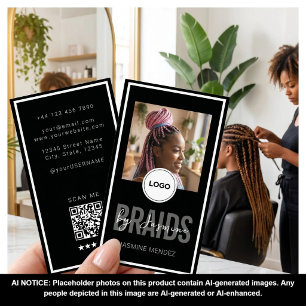 Schwarzes vertikales Zopf-Salon-Logo mit Einzelbil Visitenkarte
