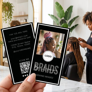 Schwarzes vertikales Zopf-Salon-Logo mit Einzelbil Visitenkarte