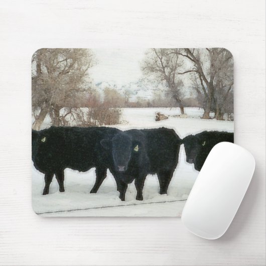 Schwarzes Vieh im Schnee Mousepad (Mit Mouse)