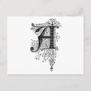 Schwarzes Vintage-Monogramm A Schrift Blumenmuster Postkarte