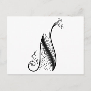 Schwarzes Vintage-Monogramm N-Schrift-Blumenmuster Postkarte