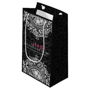 Schwarzes Vintage-Ornament mit weißer Verzierung Kleine Geschenktüte