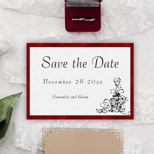 Schwarzes Vintage-Ornament, roter Samt Save-the-Da Save The Date