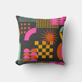 Schwarzes Vintages Abstraktes geometrisches Kunstm Kissen