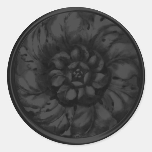 Schwarzes Vintages Barockschmuck Siegel Runder Aufkleber (Vorderseite)