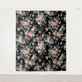 Schwarzes Vintages Blumenband Wandteppich (Vorderseite)