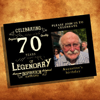 Schwarzes Vintages Gold zum 70. Geburtstag Folieneinladung