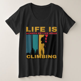 Schwarzes Vintages Klettern Wandern Camping Große Größe T-Shirt