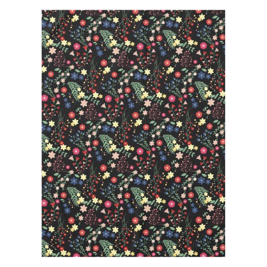 Schwarzes Vintages Wildblume-Muster Tischdecke (Vorderseite)