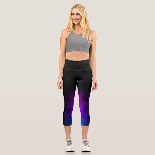 Schwarzes Violet Gradient Glow Capri Leggings (Vorderseite)