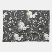 Schwarzes Waldkaninchen-Botanikmuster Geschirrtuch (Horizontal)