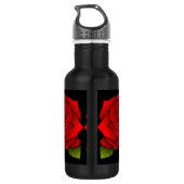 Schwarzes Wasser Flasche mit Rote Rose Blume Muste Edelstahlflasche (Rückseite)
