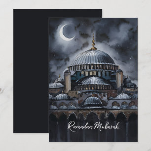 Schwarzes Wasser Ramadan Mubarak Moschee Himmel Feiertagskarte