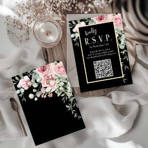 Schwarzes Wasser Rosa Blumenzehen RSVP Karte