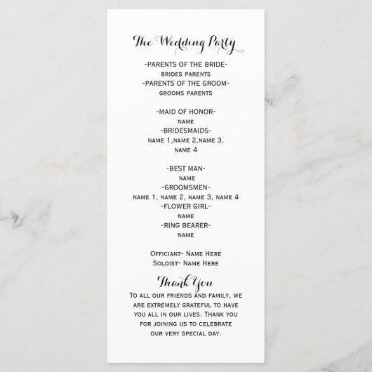 Schwarzes Wasser Rose Elegantes Hochzeitsprogramm Programm (Rückseite)