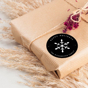 Schwarzes Wasser und weißes Schneeflocken   Weihna Runder Aufkleber