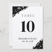 Schwarzes Wasserfarben Hochzeitskarte Tischnummer (Rückseite)