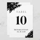 Schwarzes Wasserfarben Hochzeitskarte Tischnummer (Vorne/Hinten)