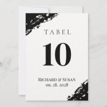 Schwarzes Wasserfarben Hochzeitskarte Tischnummer