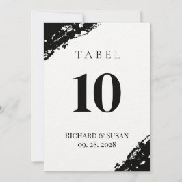 Schwarzes Wasserfarben Hochzeitskarte Tischnummer