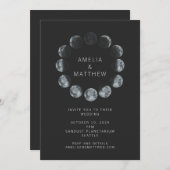 Schwarzes Wasserfarbenmoon Phases Celestial Weddin Einladung (Vorne/Hinten)