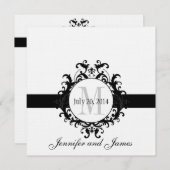 Schwarzes Wedding Leinenmonogramm Save the Date Einladung (Vorne/Hinten)