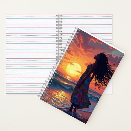 Schwarzes Weibchen am Strand Notizblock (Innen)