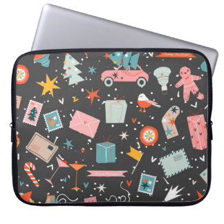 Schwarzes Weihnachten: aufwendiges Vintage-Muster. Laptopschutzhülle