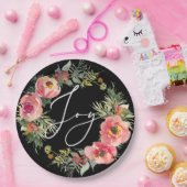 Schwarzes Weihnachten. Elegant Joy Script Floral H Pappteller (Party)