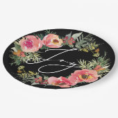 Schwarzes Weihnachten. Elegant Joy Script Floral H Pappteller (Schrägansicht)