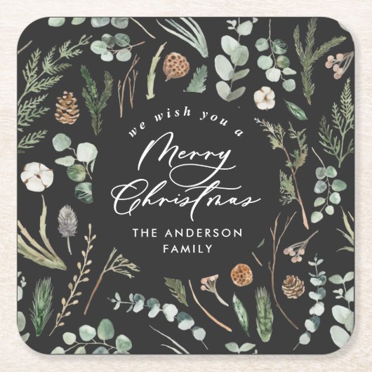 Schwarzes Weihnachten minimalistisch elegant botan Rechteckiger Pappuntersetzer (Vorderseite)