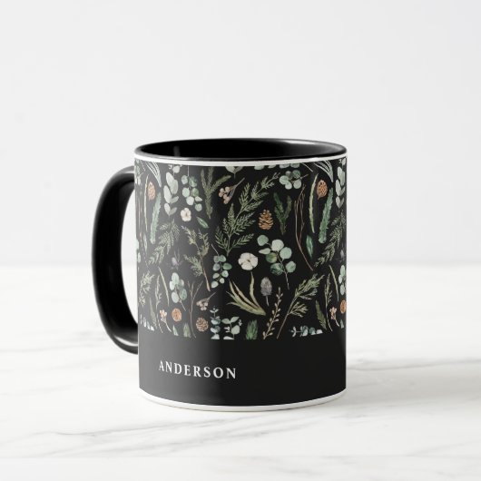 Schwarzes Weihnachten modern minimalbotanisch eleg Tasse (Vorderseite Links)