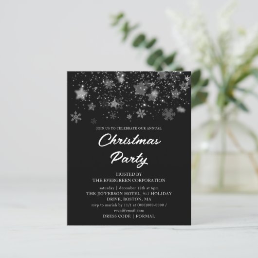 Schwarzes Weihnachts-Party Einladung (Stehend Vorderseite)