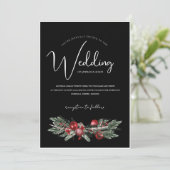 Schwarzes Weihnachts Rotes Grün Winterfest Hochzei Einladung (Stehend Vorderseite)