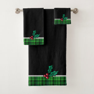 Schwarzes Weihnachtsgeschenk Kariert und Holtuch-S Badhandtuch Set