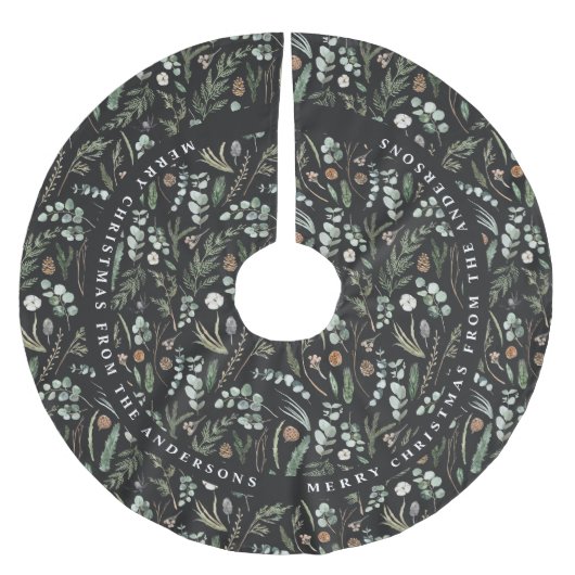 Schwarzes Weihnachtsgeschenk - modernes botanische Polyester Weihnachtsbaumdecke (Vorderseite)