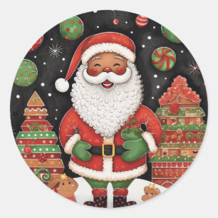 Schwarzes Weihnachtslächeln Runder Aufkleber
