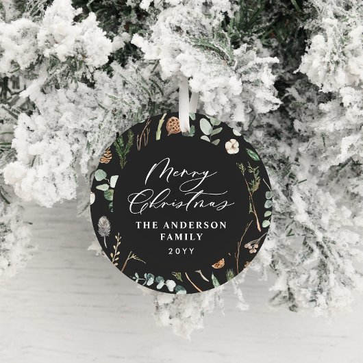 Schwarzes Weihnachtsminimalistisches botanisches F Keramik Ornament