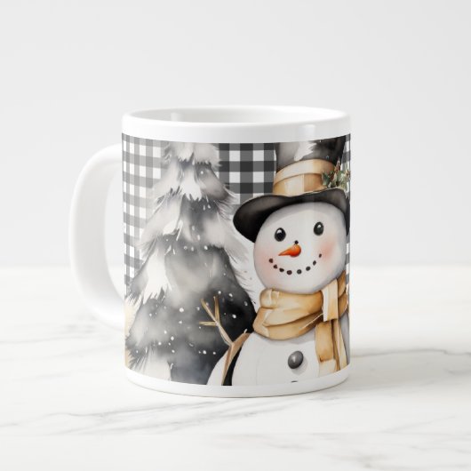 Schwarzes Weihnachtsschneedesign Jumbo-Tasse (Vorderseite Links)