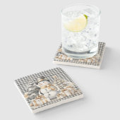 Schwarzes Weihnachtsschneedesign Steinuntersetzer (Seitenansicht)