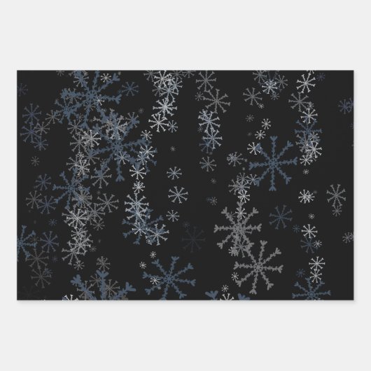 Schwarzes Weihnachtsschneeflockenmuster Geschenkpapier Set (Vorderseite)