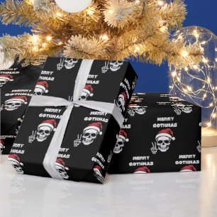 Schwarzes Weihnachtsskelett Humorvolle gotische We Geschenkpapier