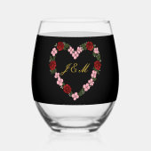 Schwarzes Weinglas mit rosa und roten Herzen Ohne Stiel (Rückseite)