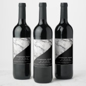 Schwarzes Weiß-Marmor Weinetikett (Flaschen)