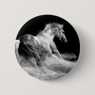 Schwarzes & Weiß Pferd in Aktion Button