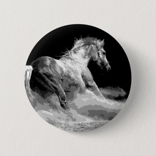 Schwarzes & Weiß Pferd in Aktion Button (Vorderseite)